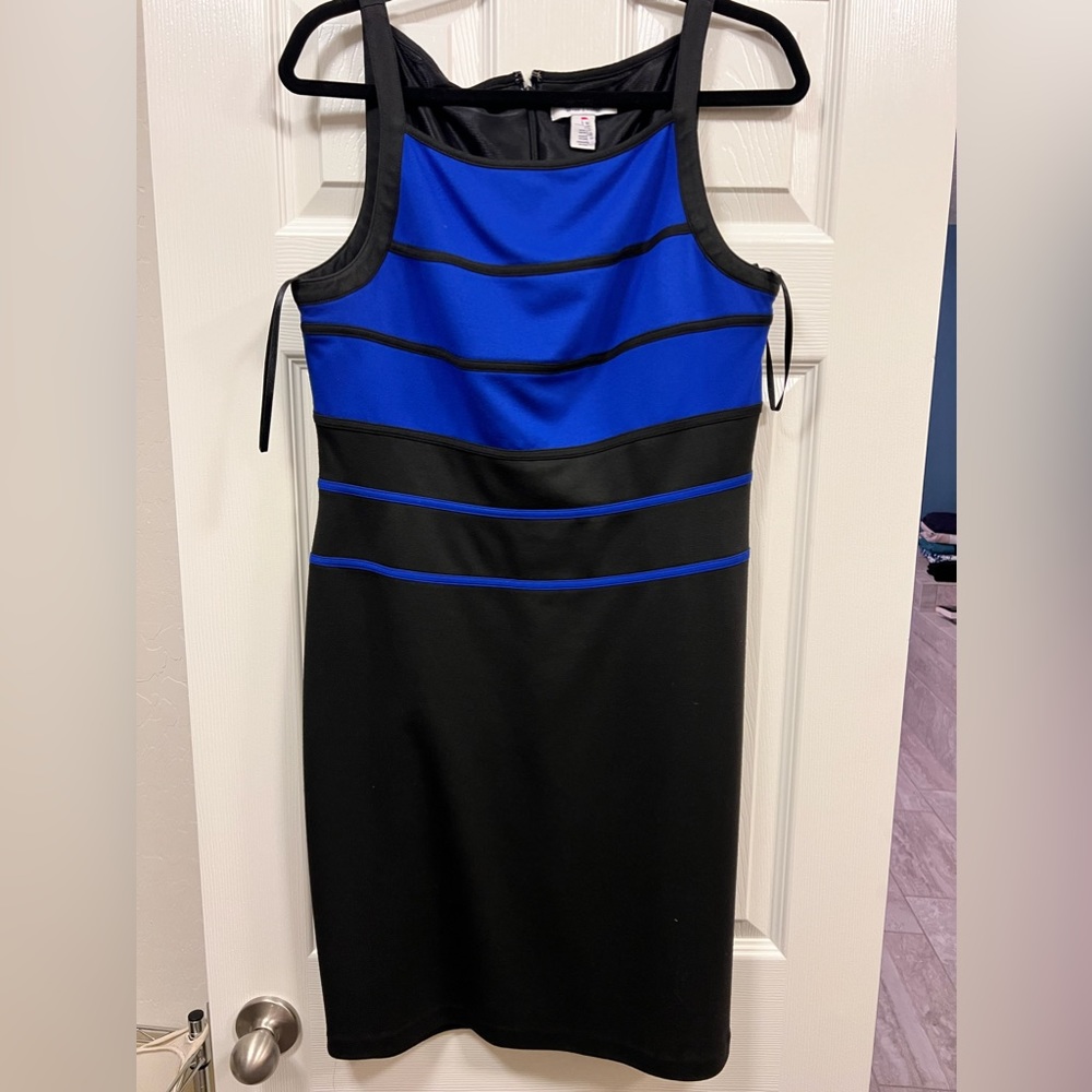White House Black Market Blue and Black Midi Dress